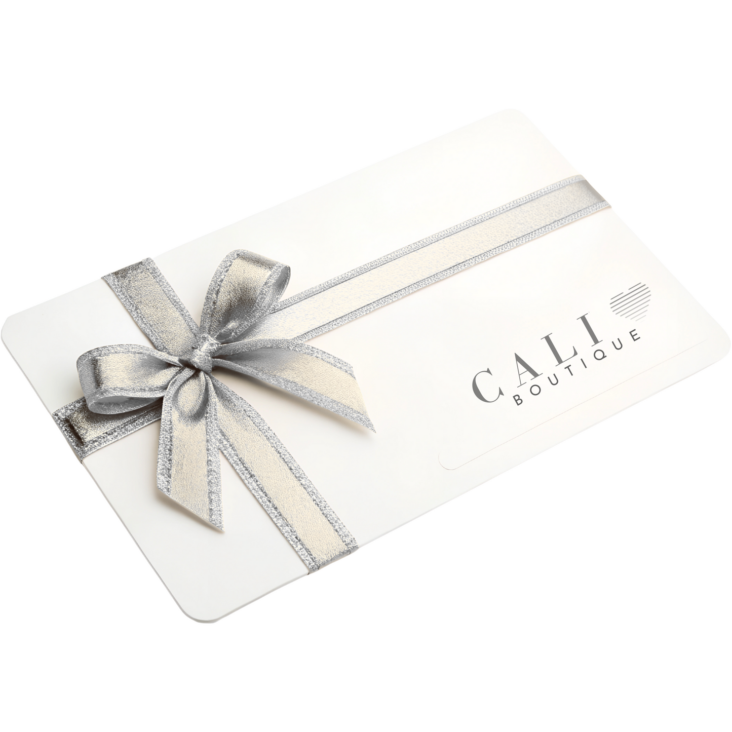 Gift card with a silver bow on a white background, featuring the brand 'Cali Love Boutique'.