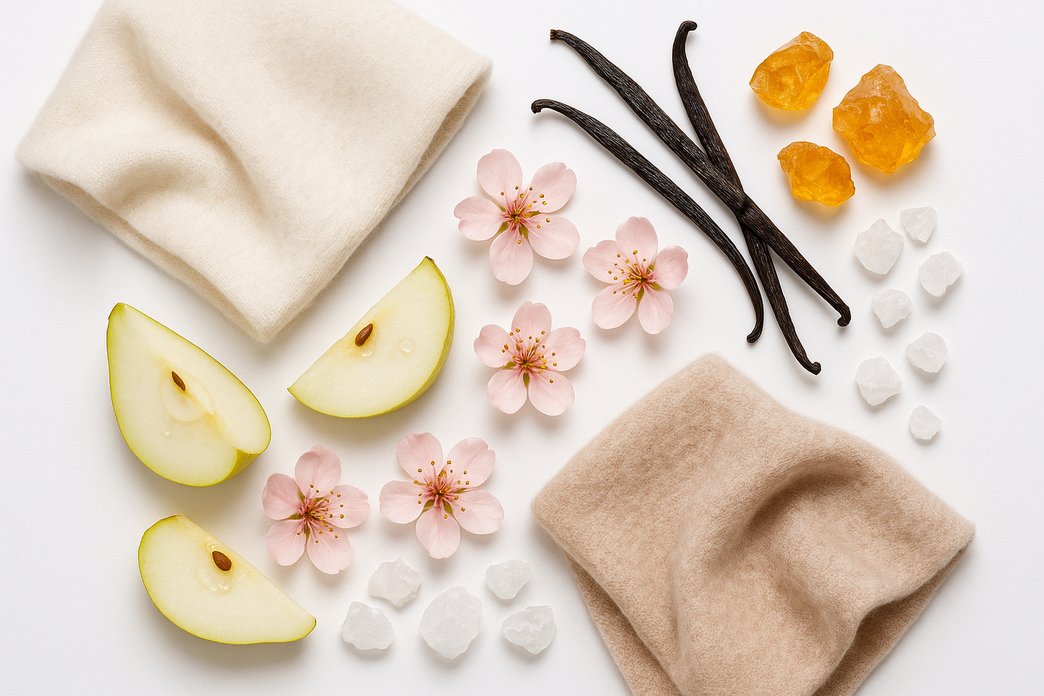 Cashmere dreams is a soft and silky fragrance with notes of  Cashmere, Vanilla, Amber, Pear, Peach Blossom, Musk 